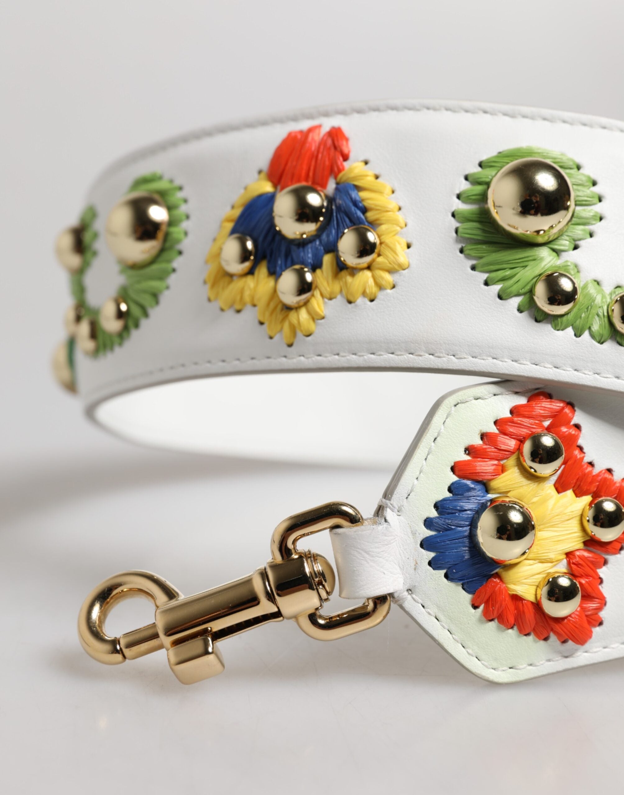 Dolce & Gabbana Weißes Kalbsleder Raffia besticktes Patchwork Schulterriemen